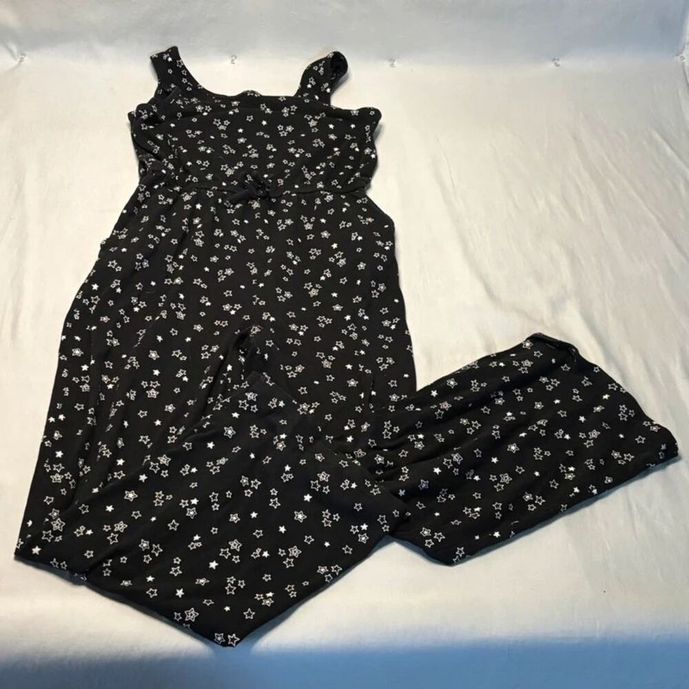 Wonder Nation Girls Black Star Print Jumpsuit Size L (10-12)